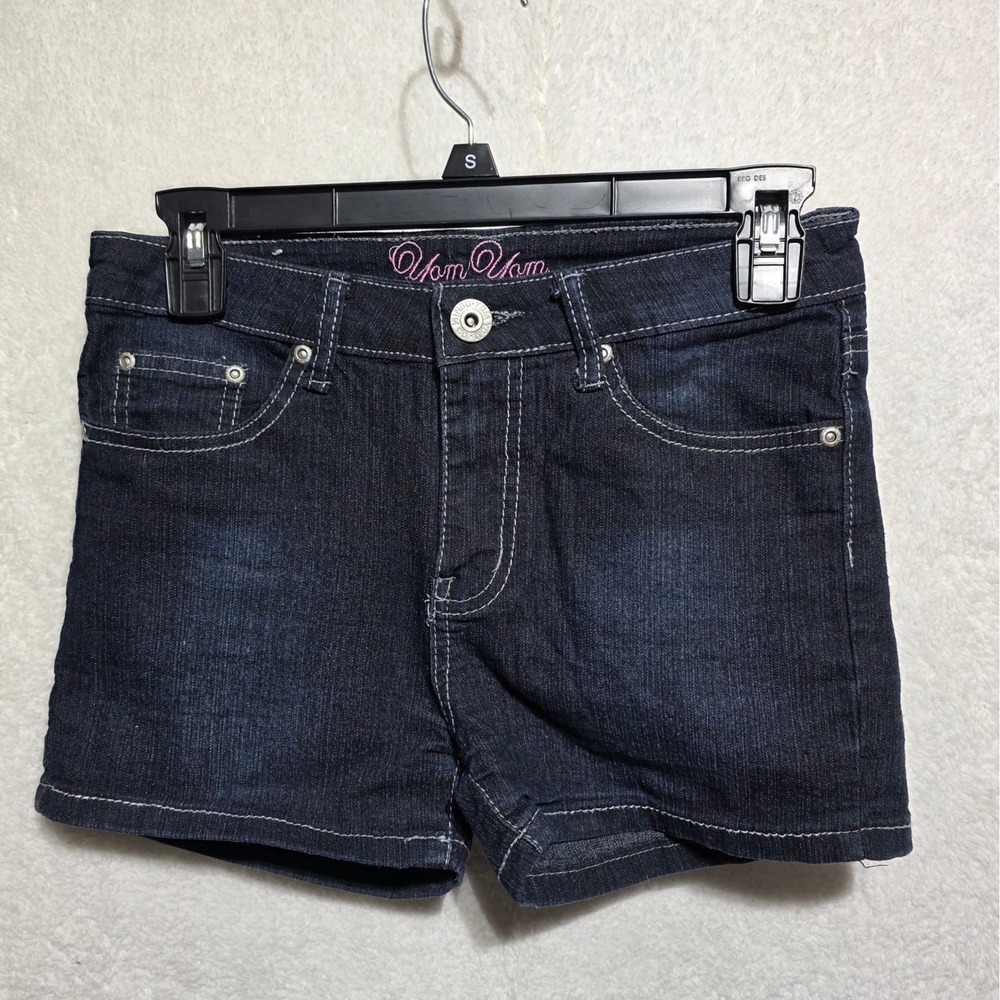 Y2K Yom Yom Girls Denim Shorts Sequin Back Pockets Rhinestones Blue Size 14